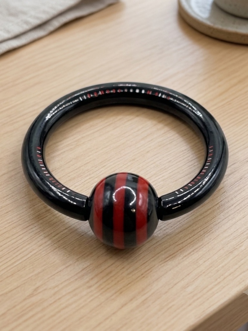 12g 7/16" Acrylic Captive Bead Ring Black & Red Striped Piercing Jewelry 1 Pc